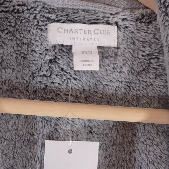 NWT Charter Club Super Soft Floral Scroll Plush Robe Gray & Cream Women's XS/S - Picture 13 of 14